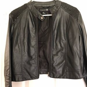 Cropped Faux Leather Jacket